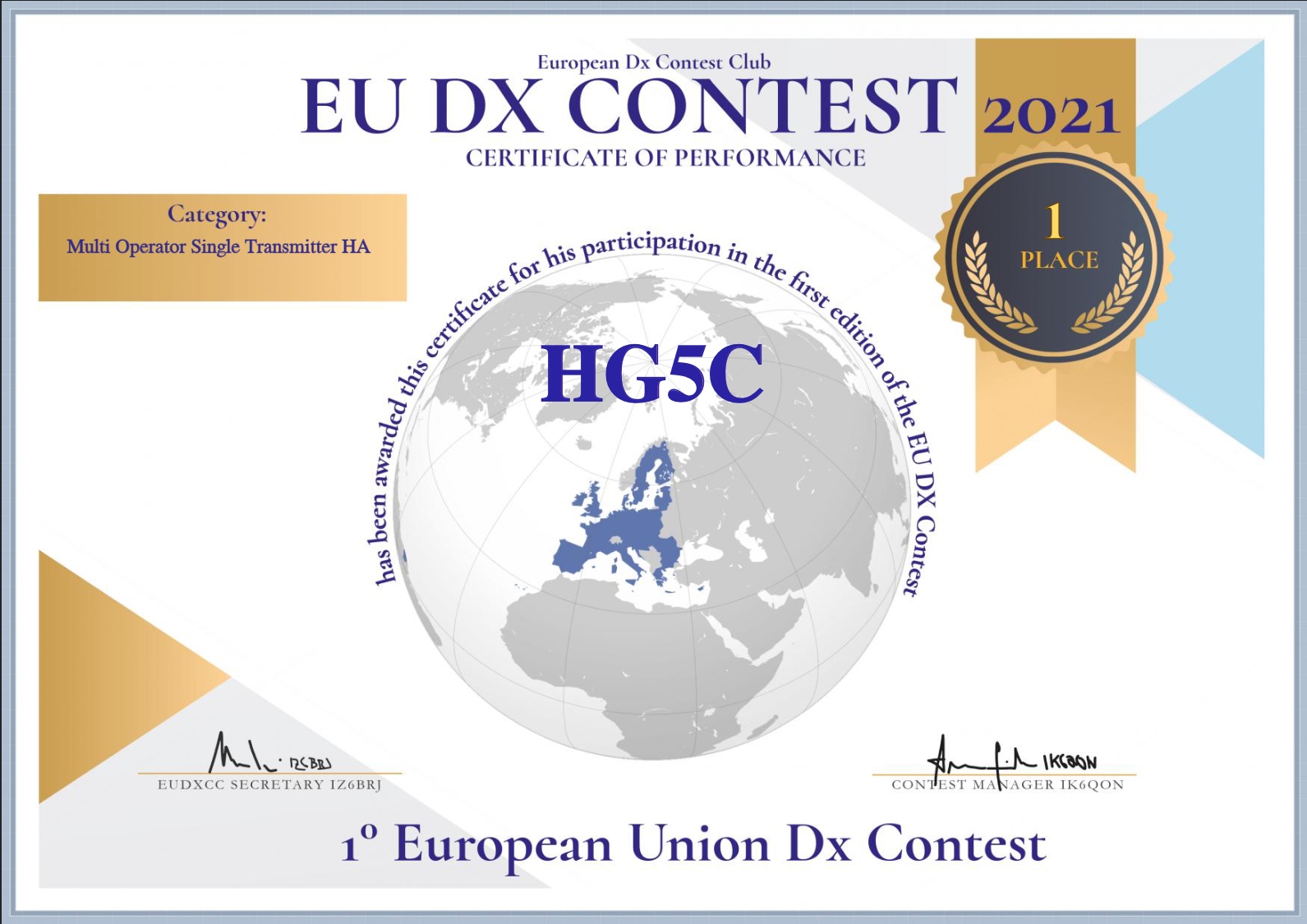 EU-DX Contest 2021, 1st place, Category: HA