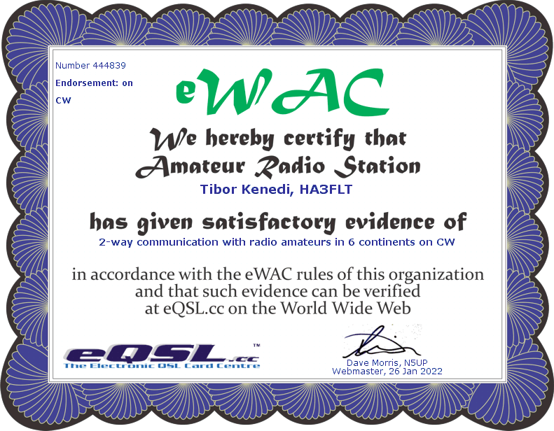 HA3FLT - eQSL's eWAC Award